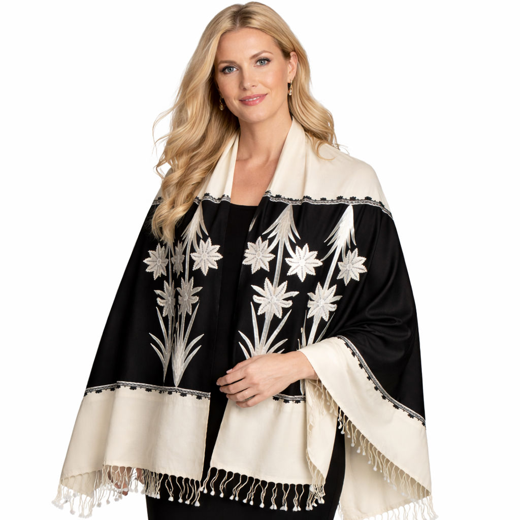 Flower Pot Embroidery Shawl Wrap